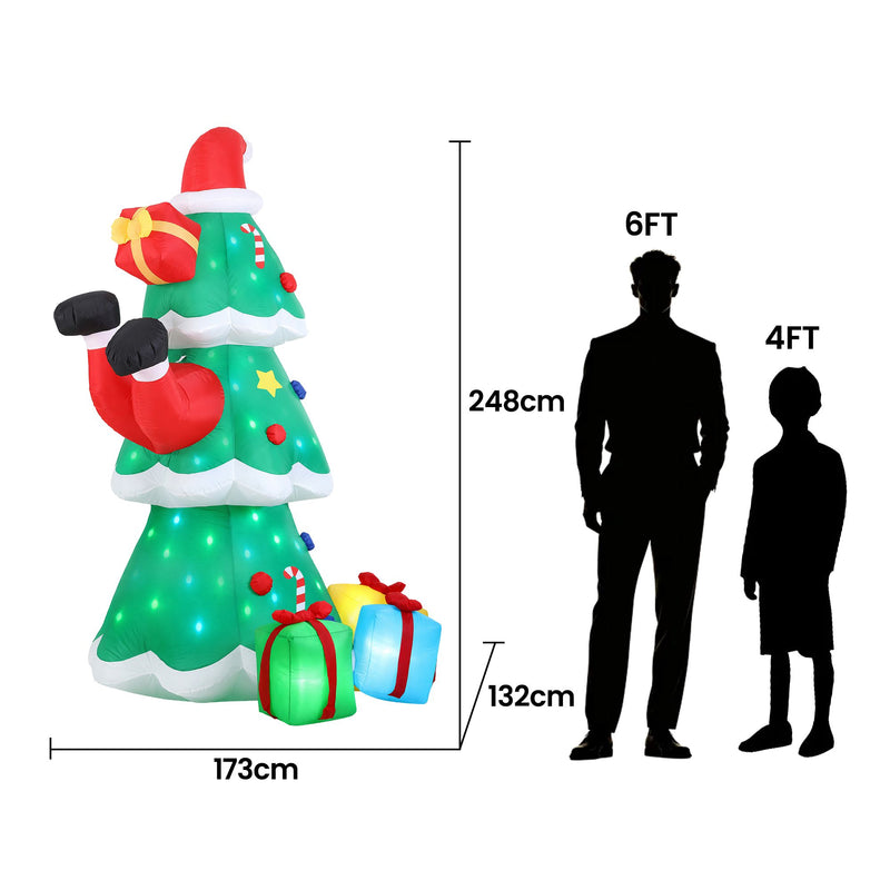 Jingle Jollys 2.5m Christmas Inflatable Santa Tree with Flashing LED Lights