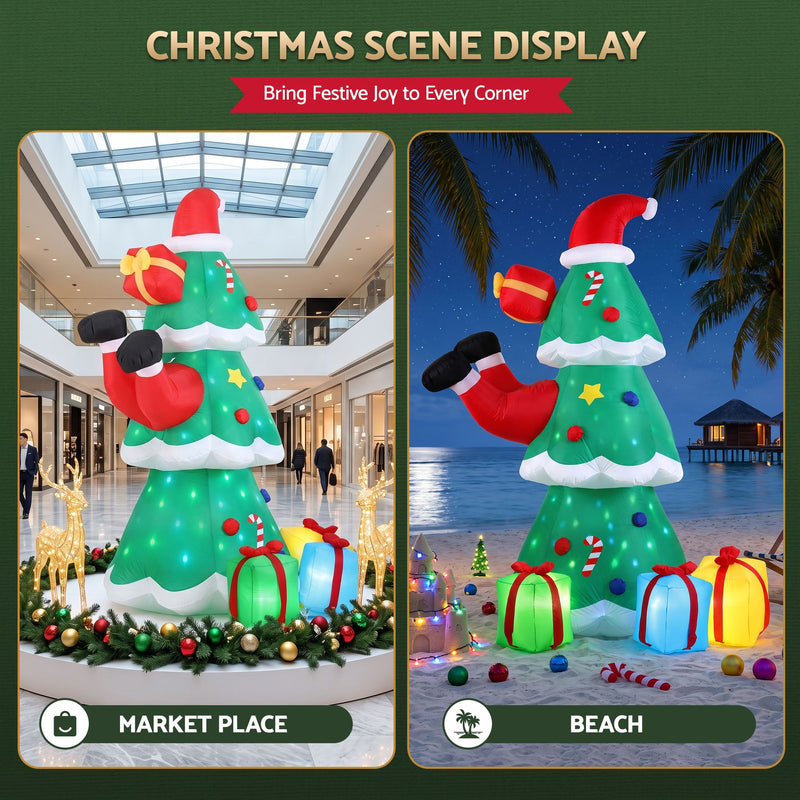 Jingle Jollys 2.5m Christmas Inflatable Santa Tree with Flashing LED Lights