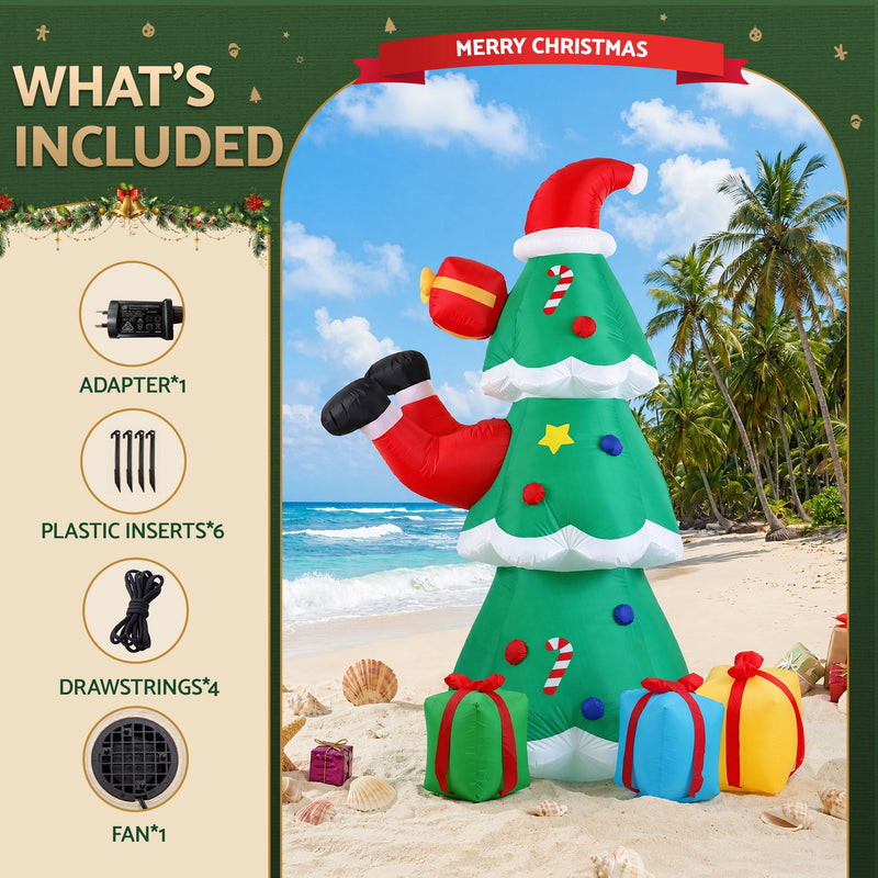 Jingle Jollys 2.5m Christmas Inflatable Santa Tree with Flashing LED Lights