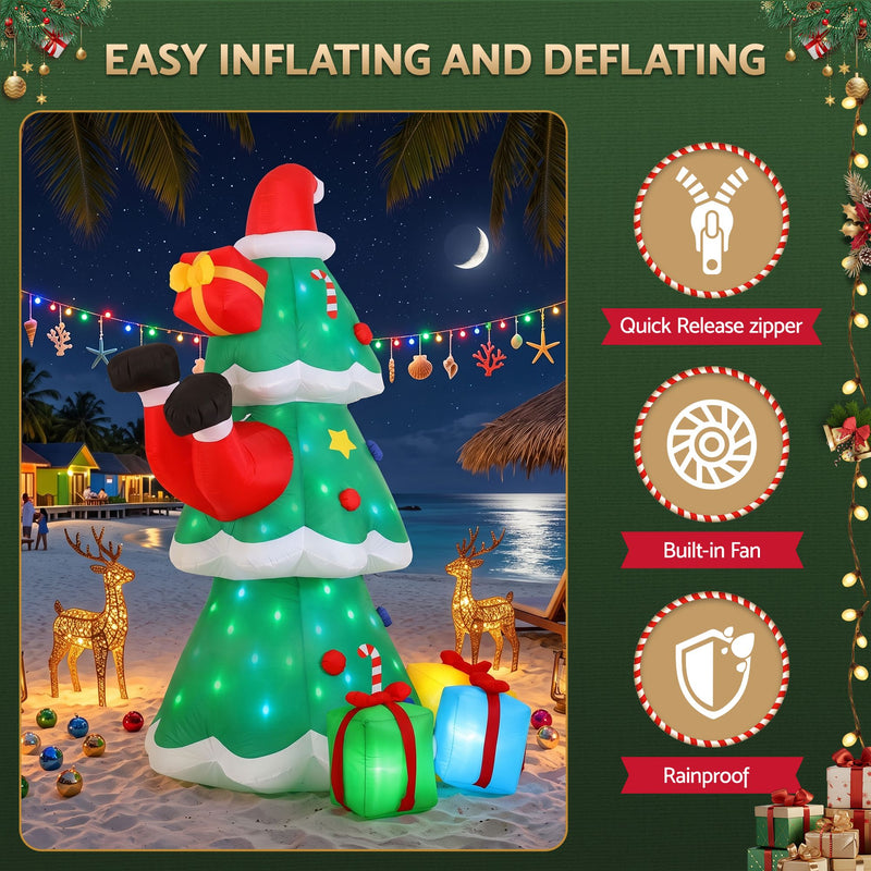 Jingle Jollys 2.5m Christmas Inflatable Santa Tree with Flashing LED Lights