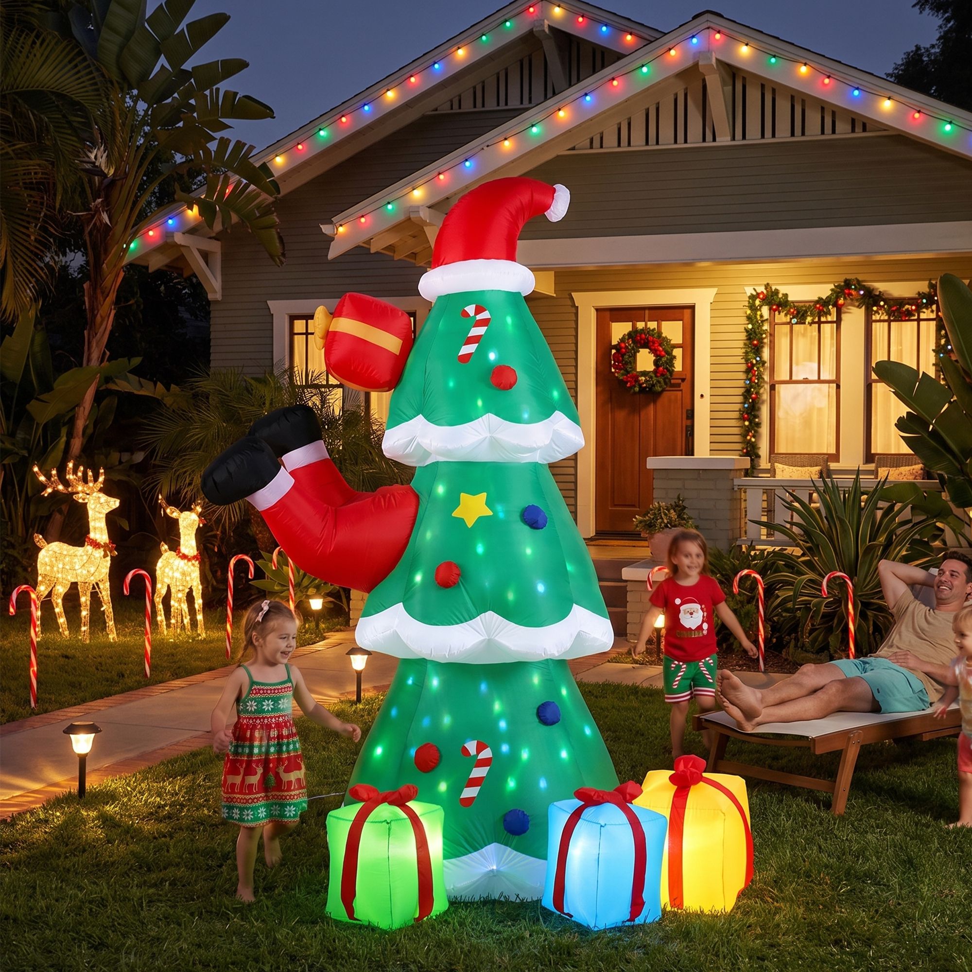 Jingle Jollys 2.5m Christmas Inflatable Santa Tree with Flashing LED Lights