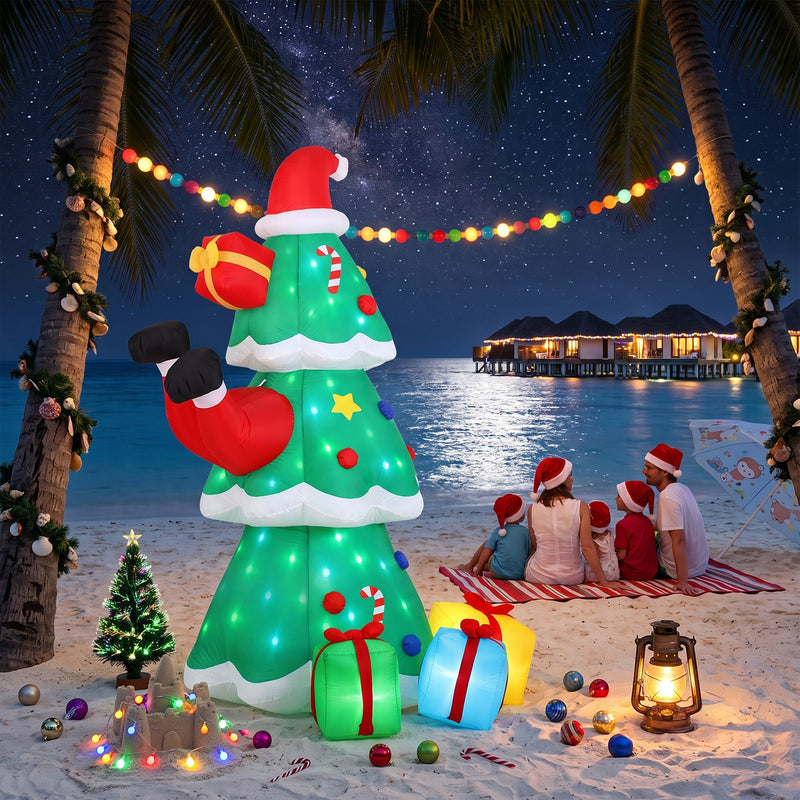 Jingle Jollys 2.5m Christmas Inflatable Santa Tree with Flashing LED Lights
