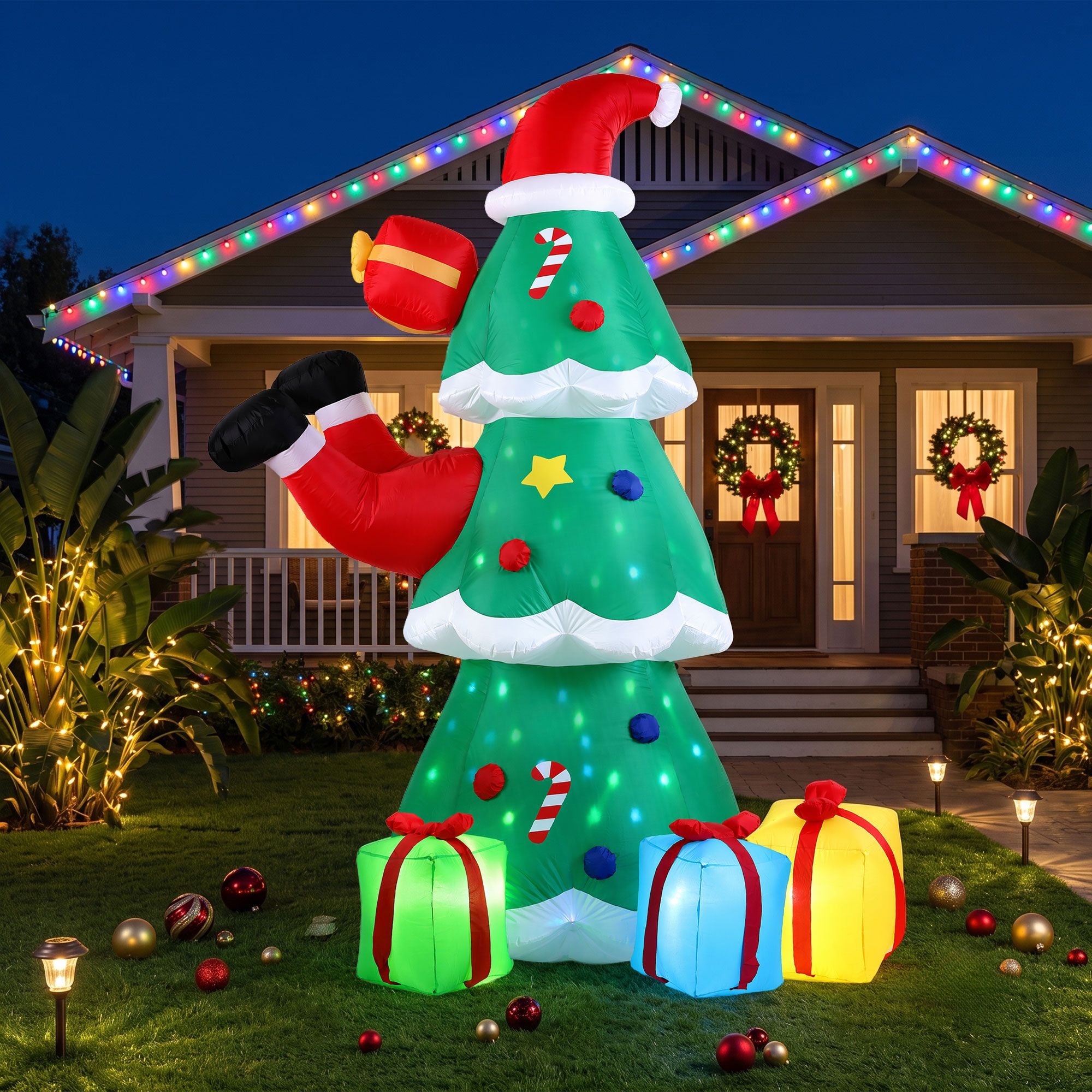 Jingle Jollys 2.5m Christmas Inflatable Santa Tree with Flashing LED Lights