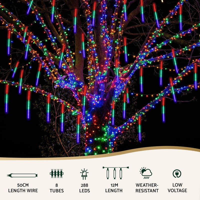 7m Christmas Shower Lights – 288 LED Icicle Falling Meteor Effect