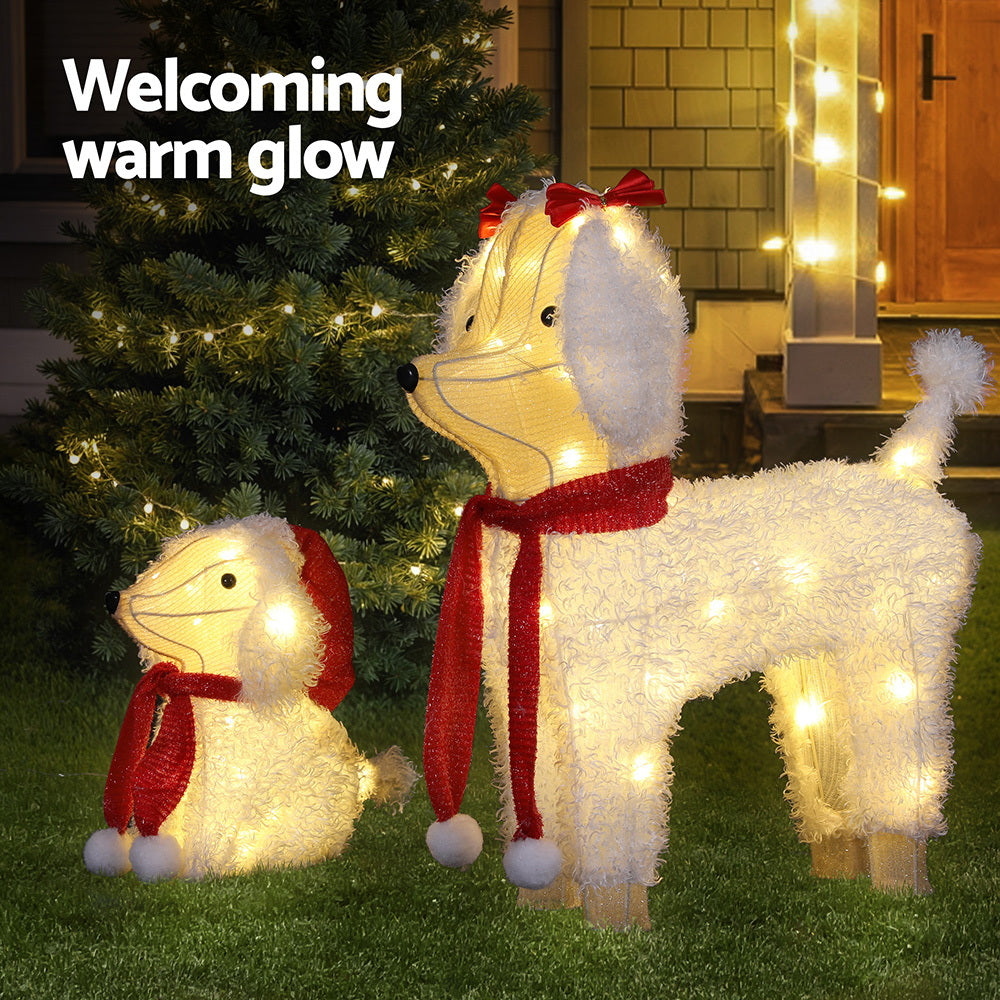 Pre-lit Mother and Baby dogs with 60 warm LED Lights