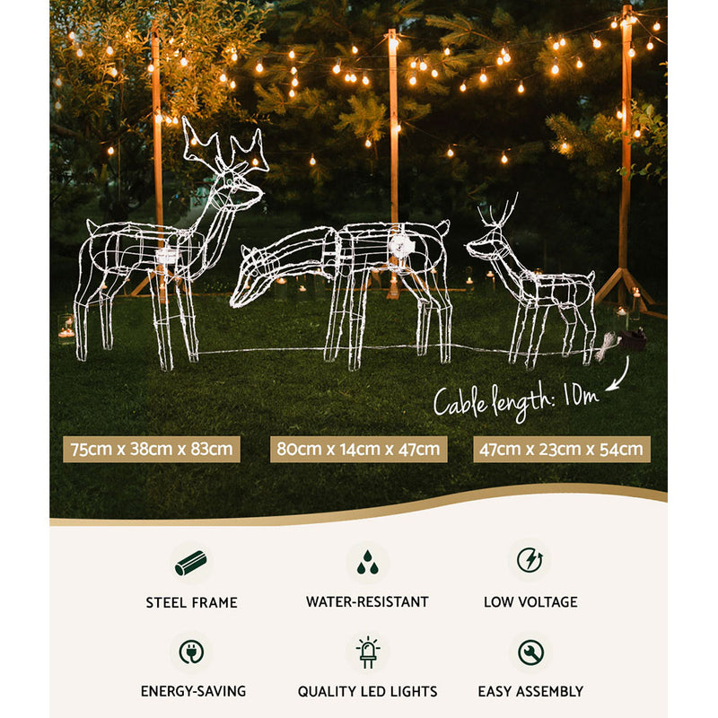 3 PCS Christmas Lights Reindeers 250 LED