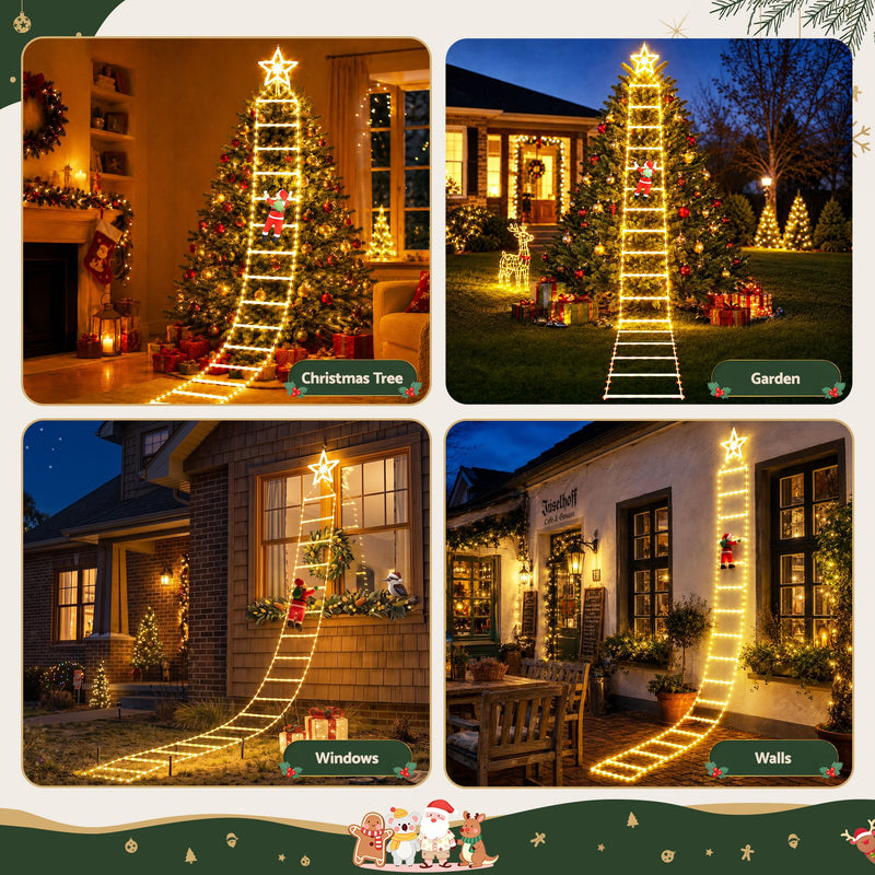 Jingle Jollys 3.4M Santa Ladder Christmas Lights 328 LED Warm White