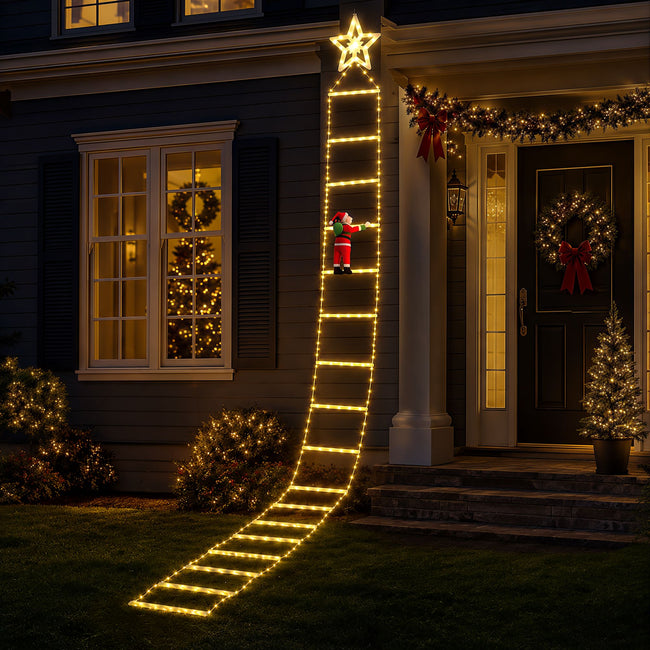 Jingle Jollys 3.4M Santa Ladder Christmas Lights 328 LED Warm White