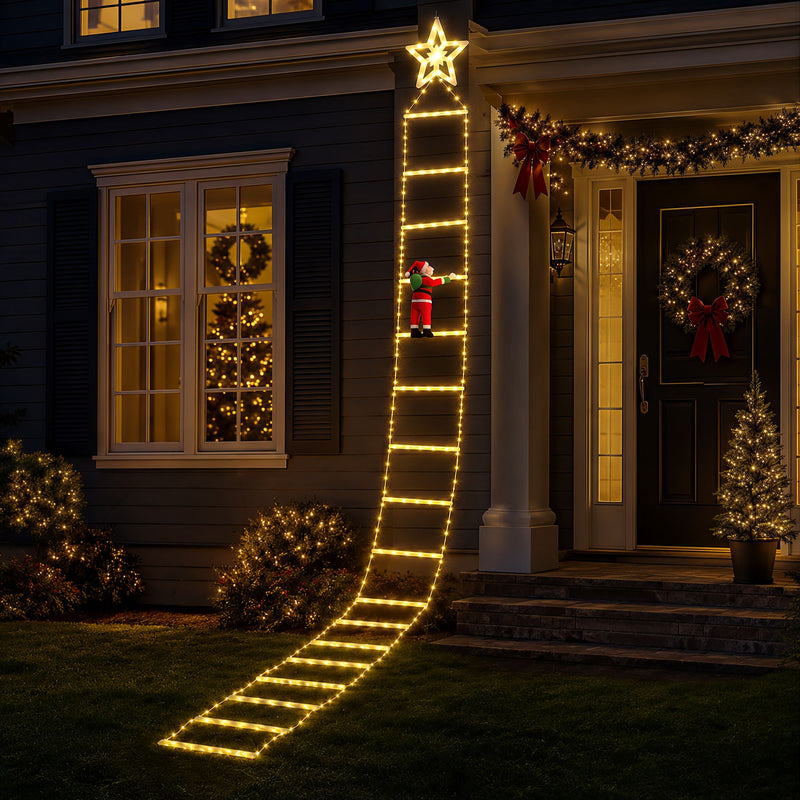 Jingle Jollys 3.4M Santa Ladder Christmas Lights 328 LED Warm White