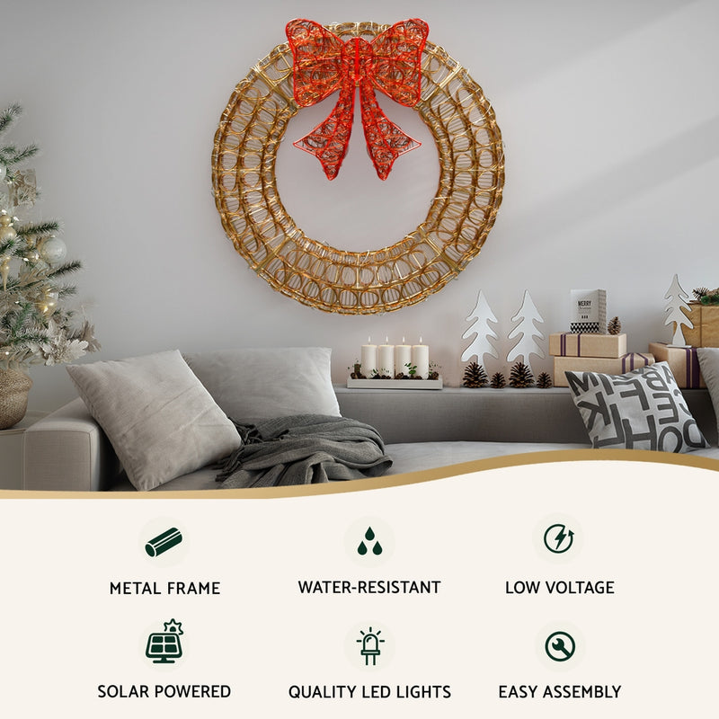 0.6M Christmas Lights 160 LED Motif Solar Wreath