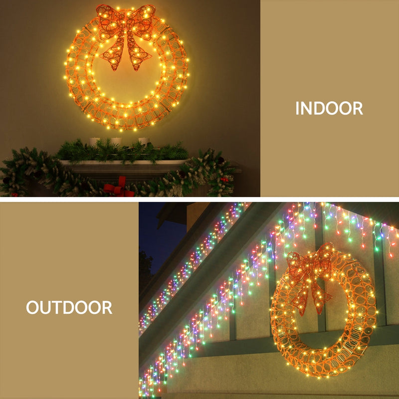 0.6M Christmas Lights 160 LED Motif Solar Wreath
