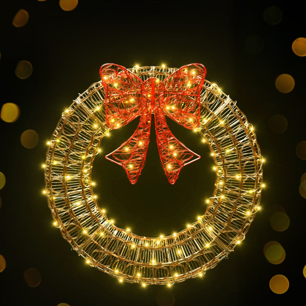 0.6M Christmas Lights 160 LED Motif Solar Wreath