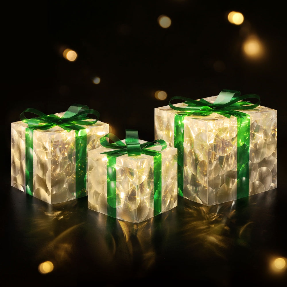 3 Piece Christmas Gift Box LED Light Set 70 Warm White LEDs