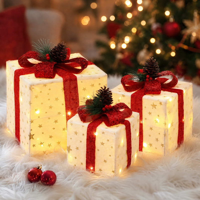 3-Piece Lighted Christmas Gift Box Decorations