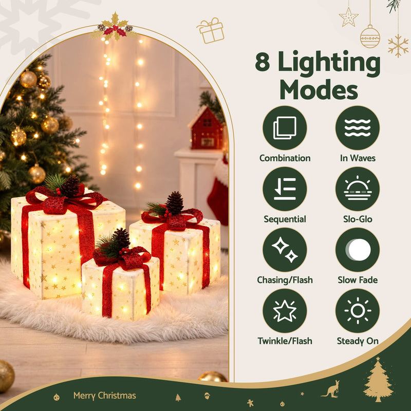 3-Piece Lighted Christmas Gift Box Decorations