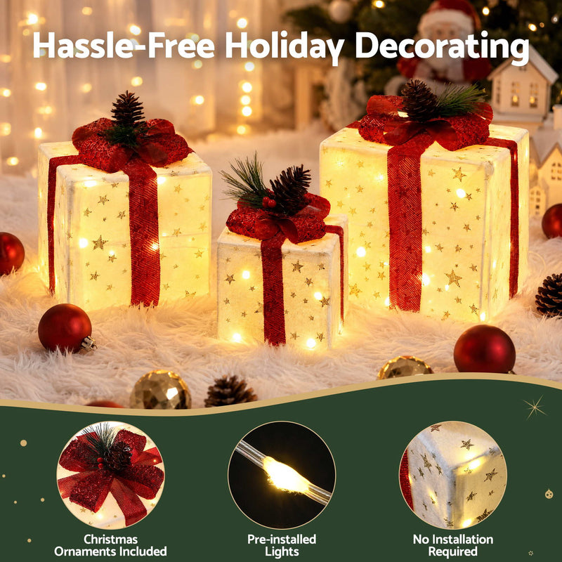 3-Piece Lighted Christmas Gift Box Decorations