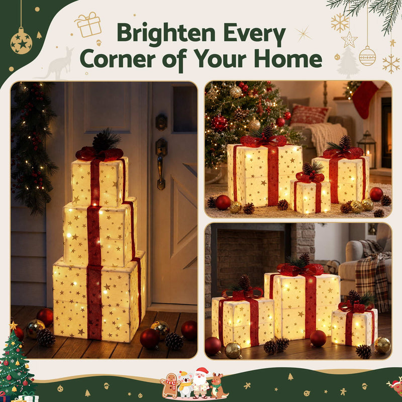 3-Piece Lighted Christmas Gift Box Decorations