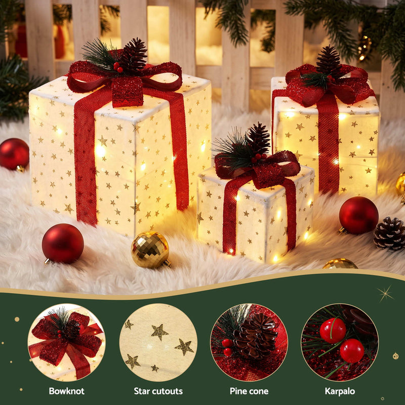 3-Piece Lighted Christmas Gift Box Decorations