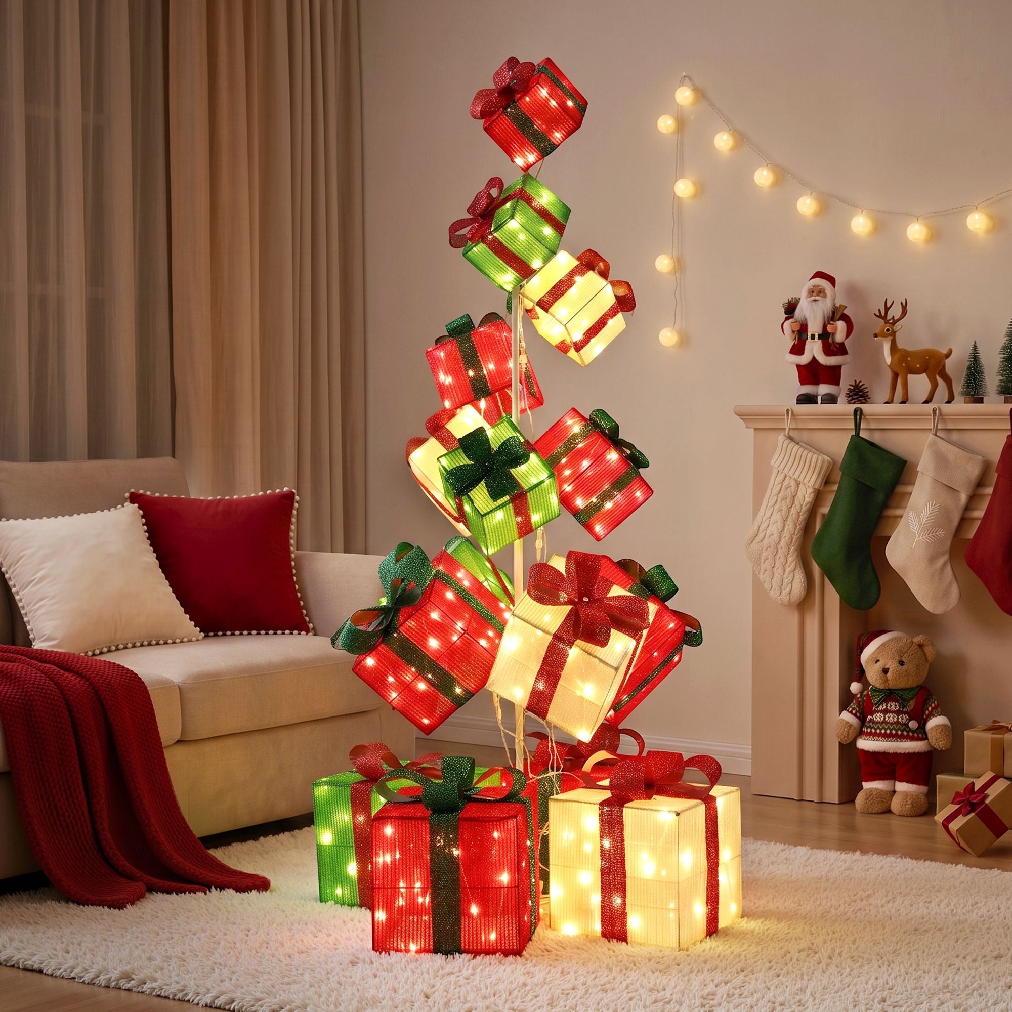 170cm Lighted Christmas Gift Box Tower Decoration