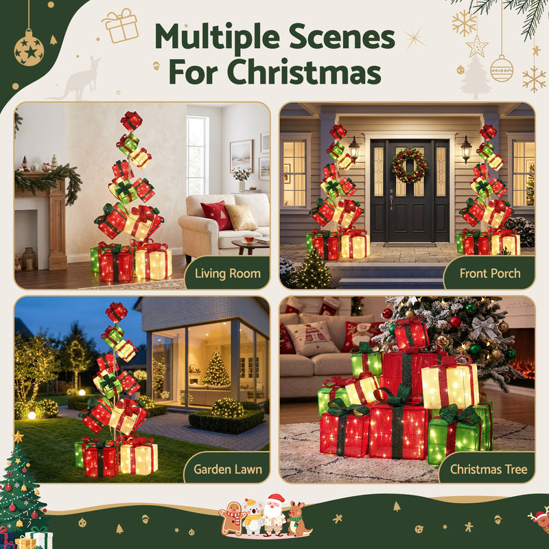 170cm Lighted Christmas Gift Box Tower Decoration