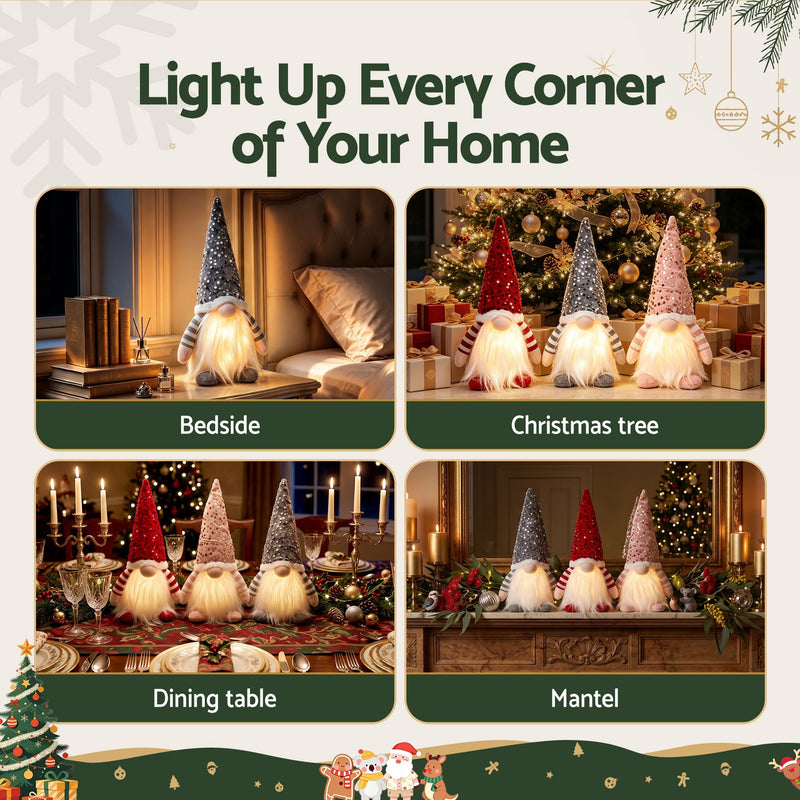 Light Up Christmas Gnomes Plush Set of 3 Warm White