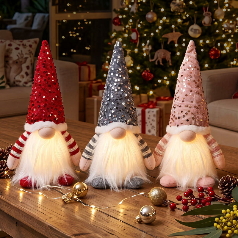 Light Up Christmas Gnomes Plush Set of 3 Warm White