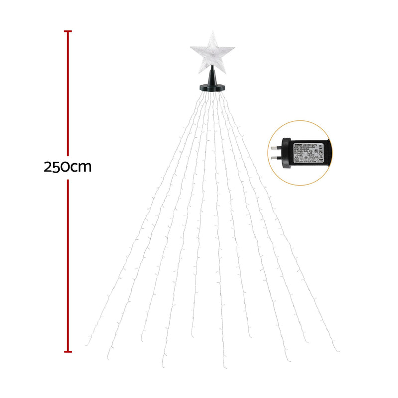 2.5M Christmas Tree Waterfall Fairy Lights with Topper