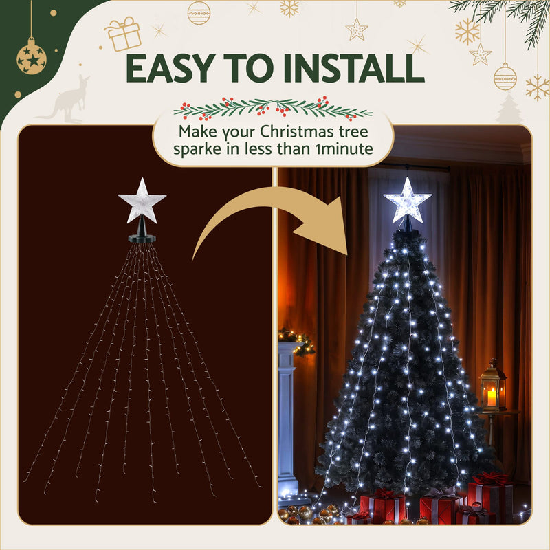 2.5M Christmas Tree Waterfall Fairy Lights with Topper