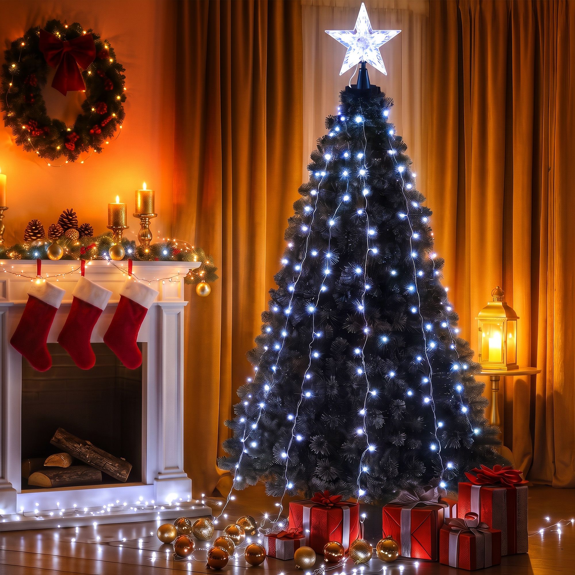 2.5M Christmas Tree Waterfall Fairy Lights with Topper