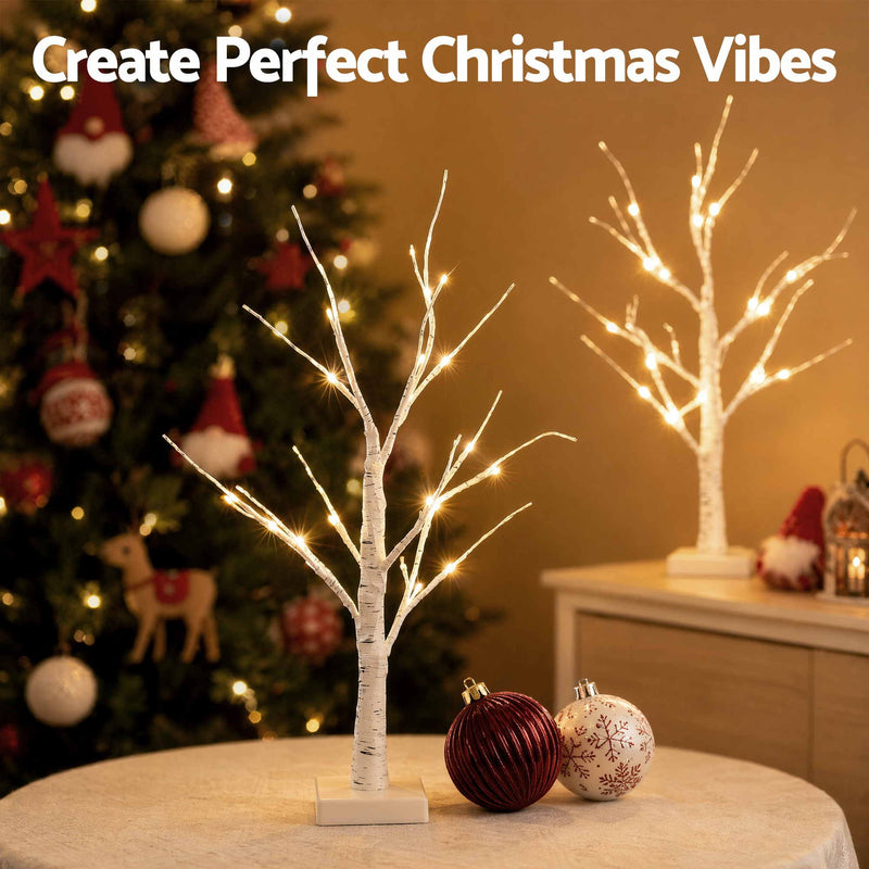 60cm Lighted Branch Christmas Trees – Warm White 2 Pack