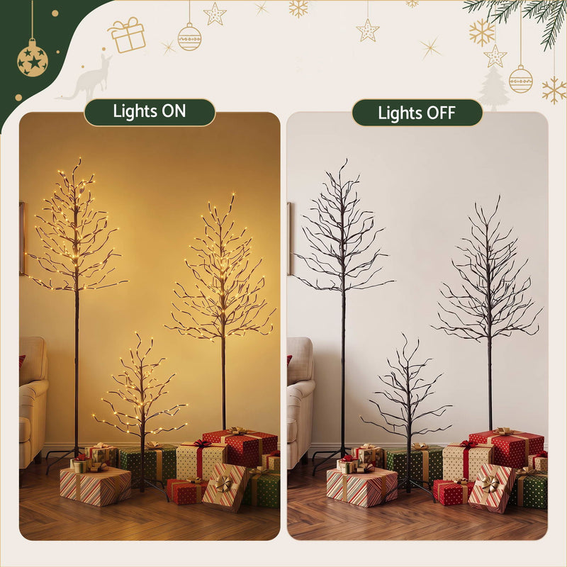 Jingle Jollys 3 Pack LED Birch Christmas Trees Warm White