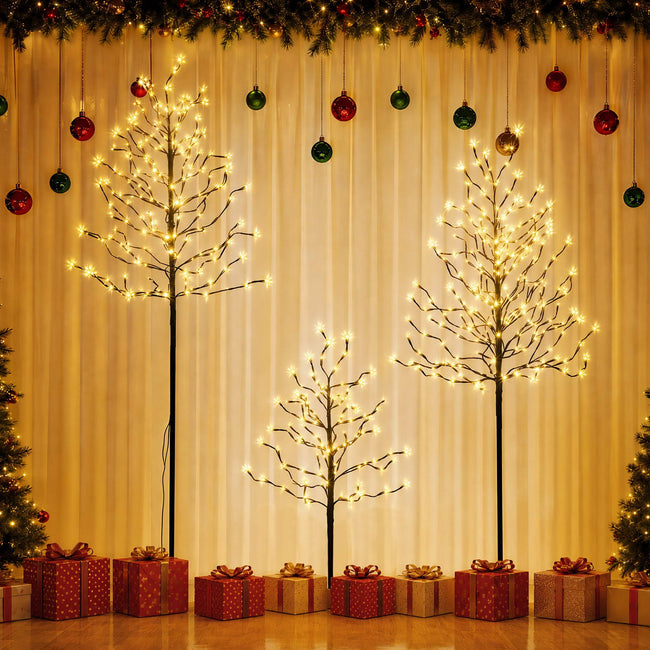 Jingle Jollys 3 Pack LED Birch Christmas Trees Warm White