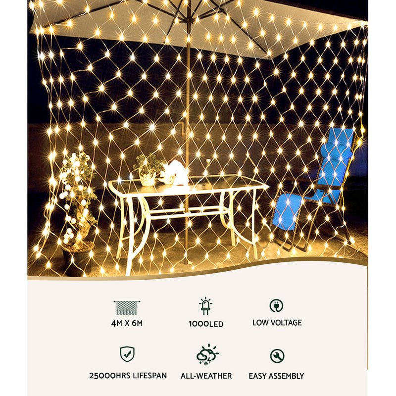 1000 LED Christmas Lights 4mx6m Net String Light Warm White