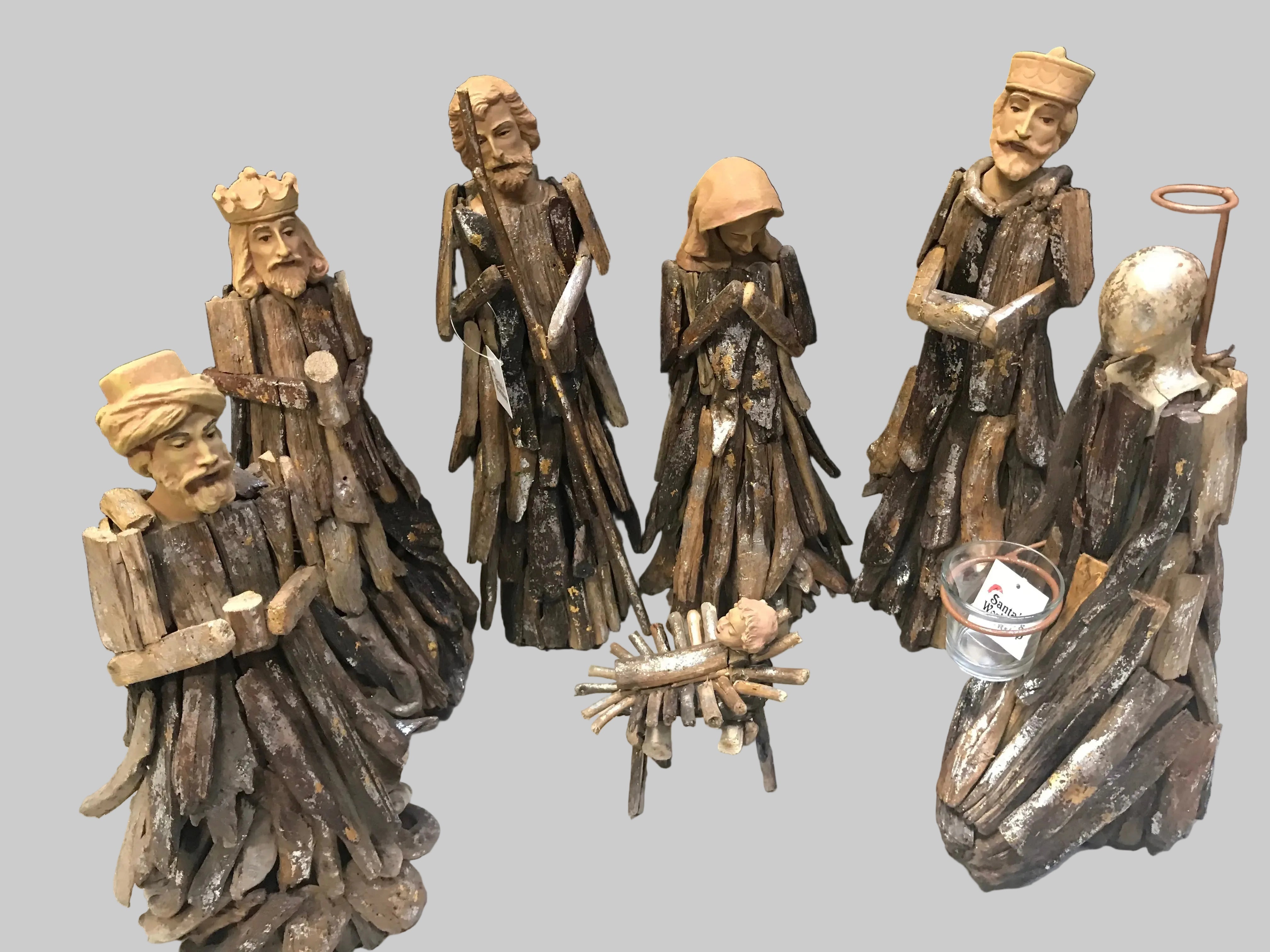 41cm Handmade Nativity Set with Angel Candle Holder