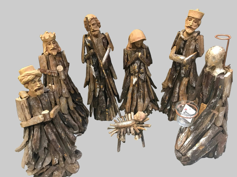 41cm Handmade Nativity Set with Angel Candle Holder