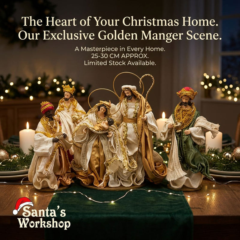 Gold Handmade Holy Family Nativity Scene with Manger (25–30cm)