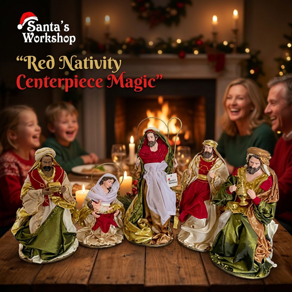 Red Handmade Nativity Set with Manger – 40cm