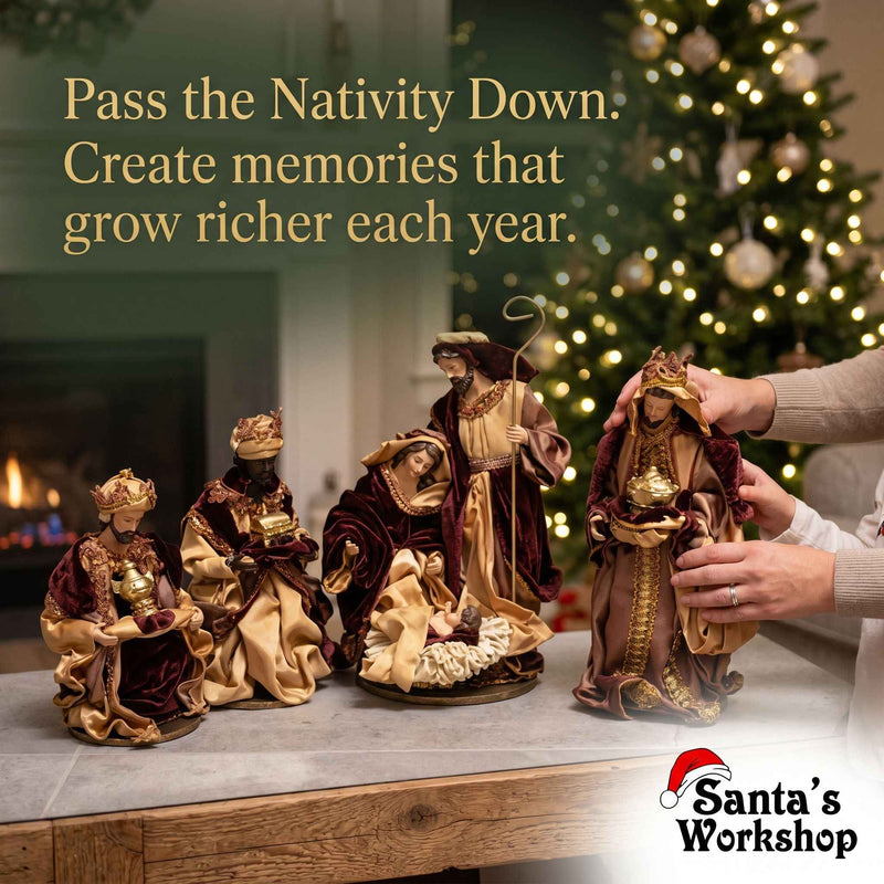 29cm Brown & Gold Handmade Nativity Set