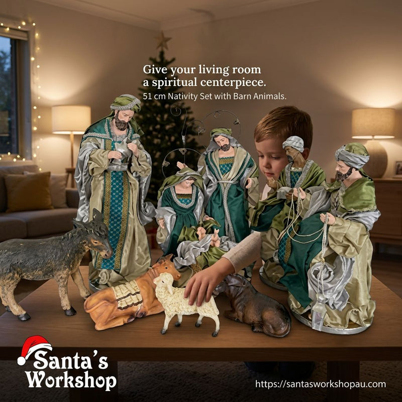 51cm Handmade Nativity Scene with Manger & Barn Animals
