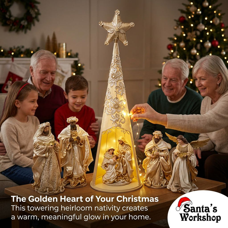 88cm Handmade Nativity Set with Gazebo, Angel & Three Wise Men
