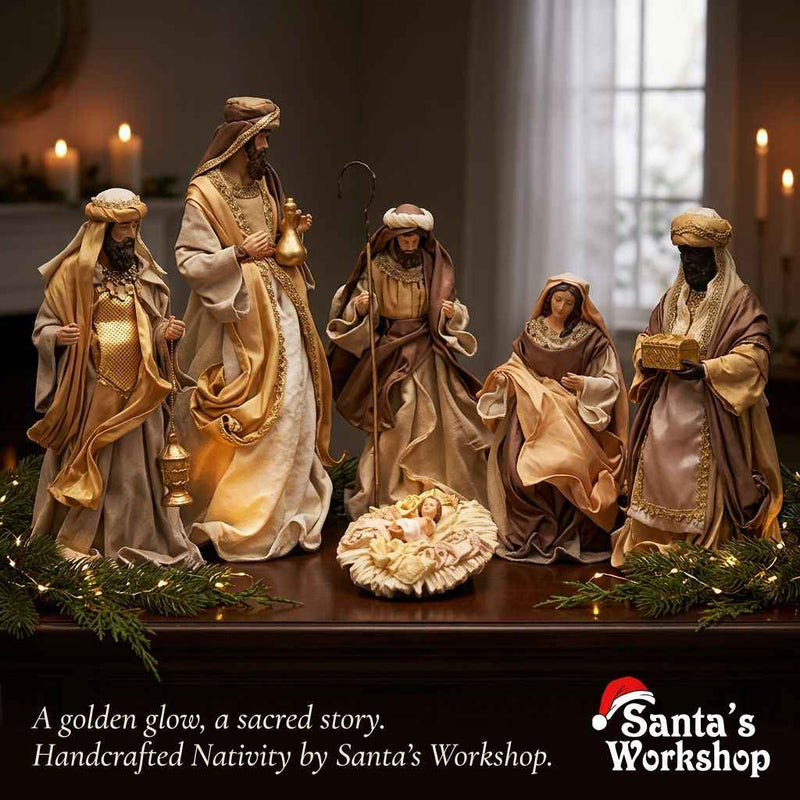 Brown & Gold Handmade Nativity Set with Manger (35–50cm)