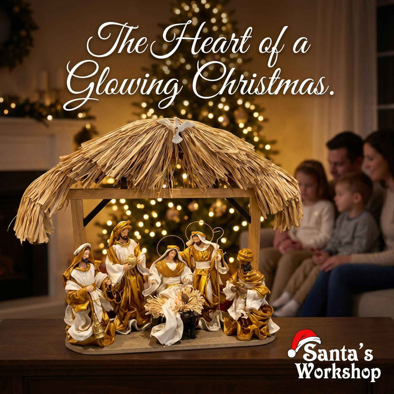 Gold Nativity in Driftwood Stable – 50cm