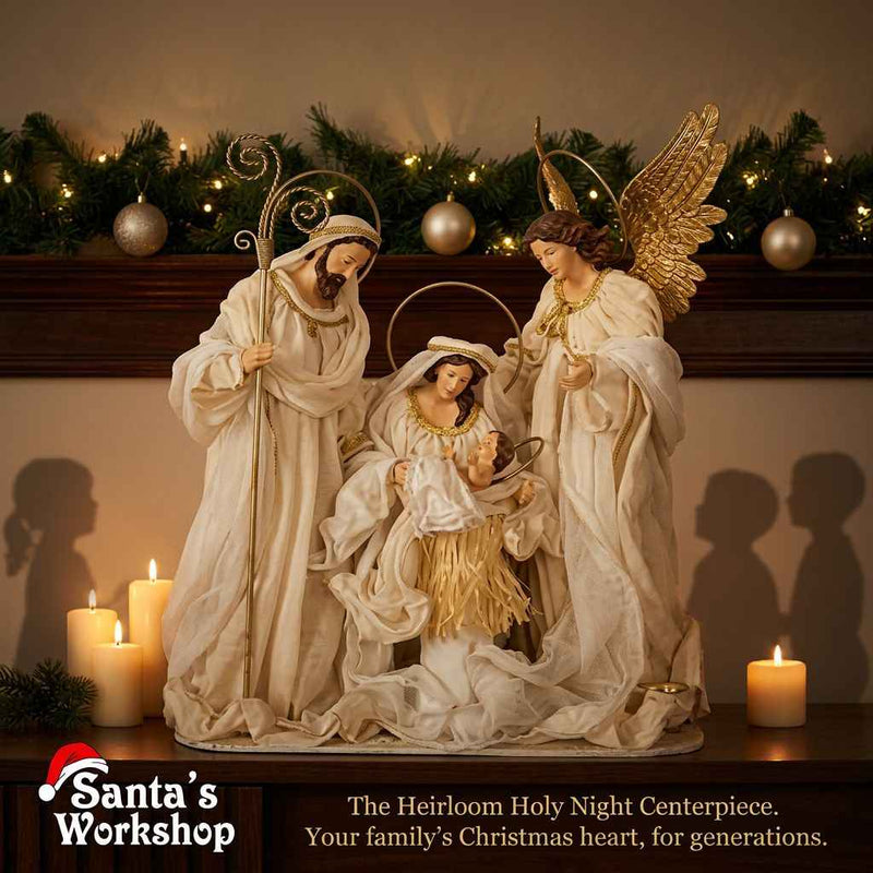 46cm Handmade Holy Family Nativity Set with Angel