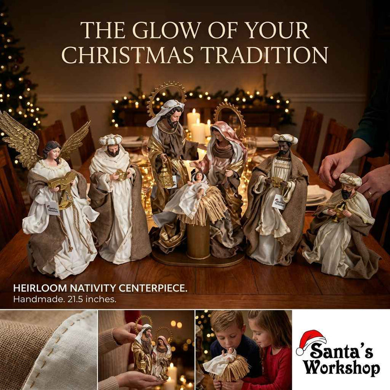 55cm Handmade Nativity Set with Angel & Three Wise Men
