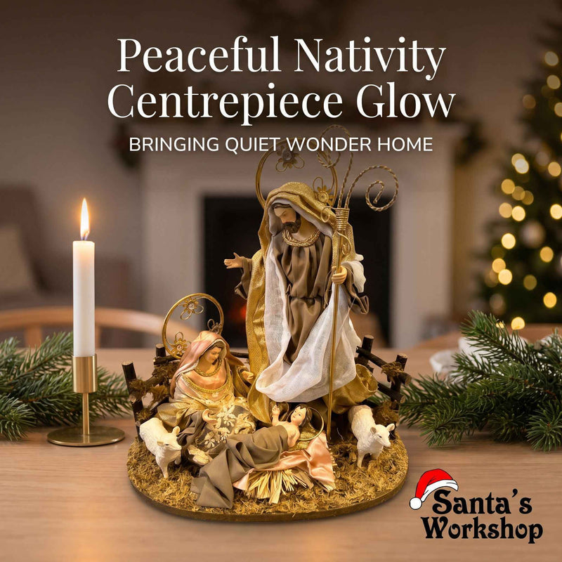 30cm Holy Family Nativity Ornament with Barn Animals