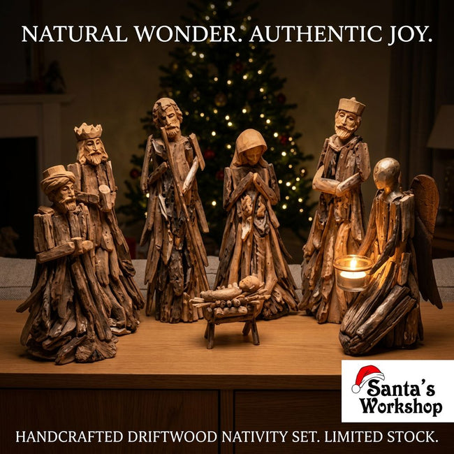 41cm Handmade Nativity Set with Angel Candle Holder