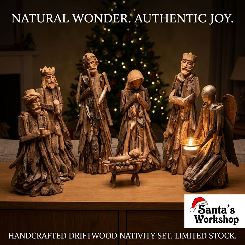41cm Handmade Nativity Set with Angel Candle Holder