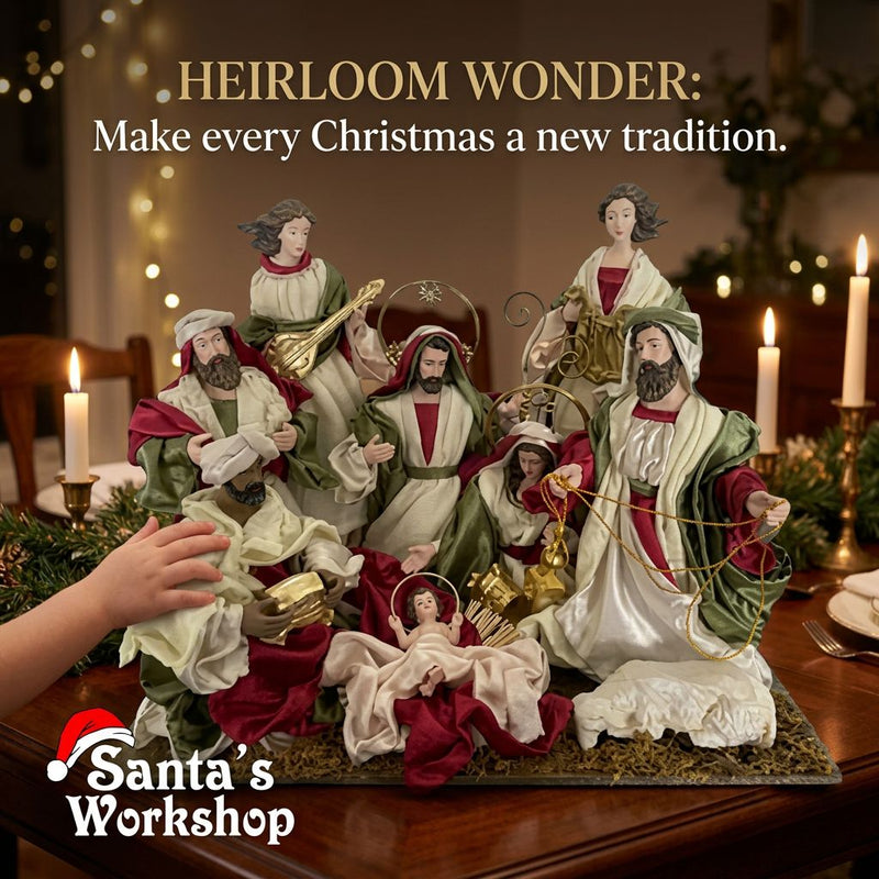 51cm Handmade Nativity Set with Angels & Manger