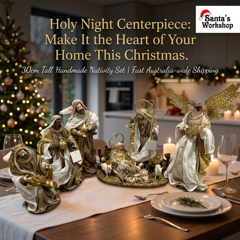30cm Handmade Nativity Set with Holy Family & Angel