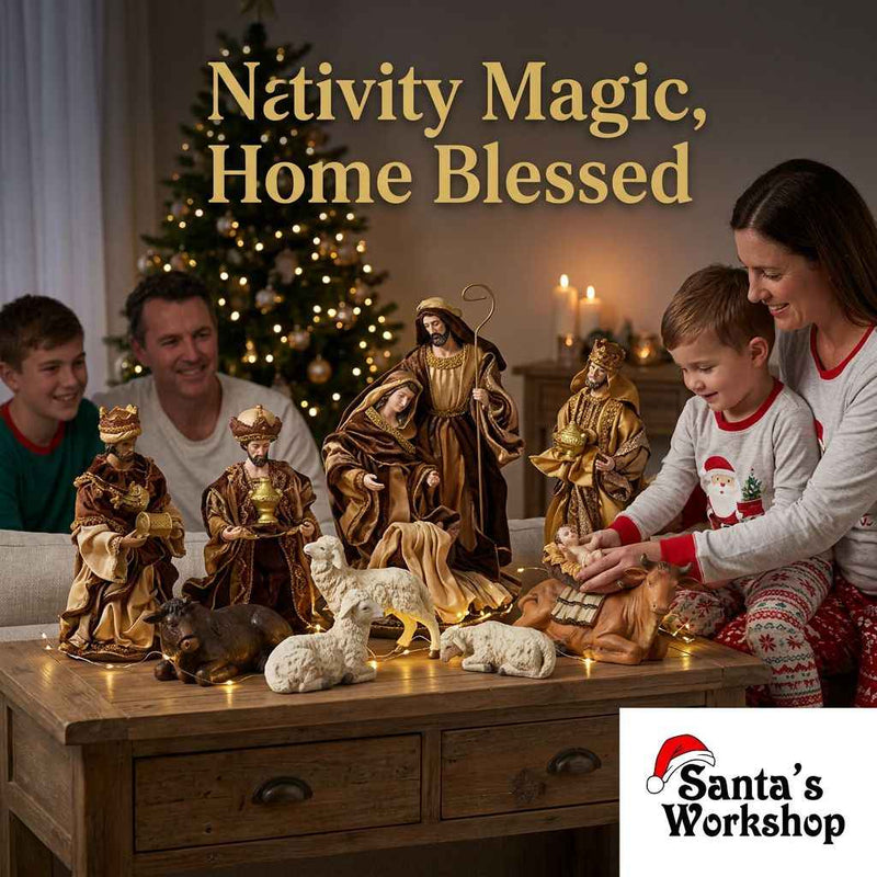 32cm Christmas Nativity Set with Manger & Barn Animals